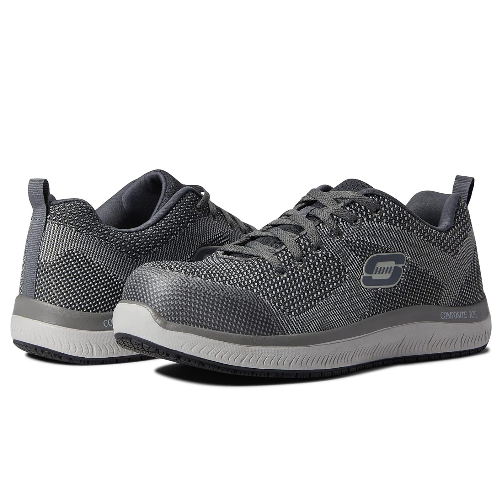 Man`s Shoes Skechers Work Lace-up Athletic - Composite Toe Gray