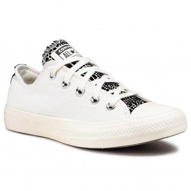Converse Ctas Ox 570312C Women`s Croc Print Egret Black Sneaker Shoes 5.5 HS1266 - Black/White