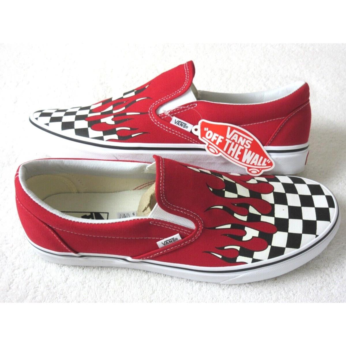 Vans Men`s Classic Slip Checker Flame Canvas Shoes Racing Red Size 11.5