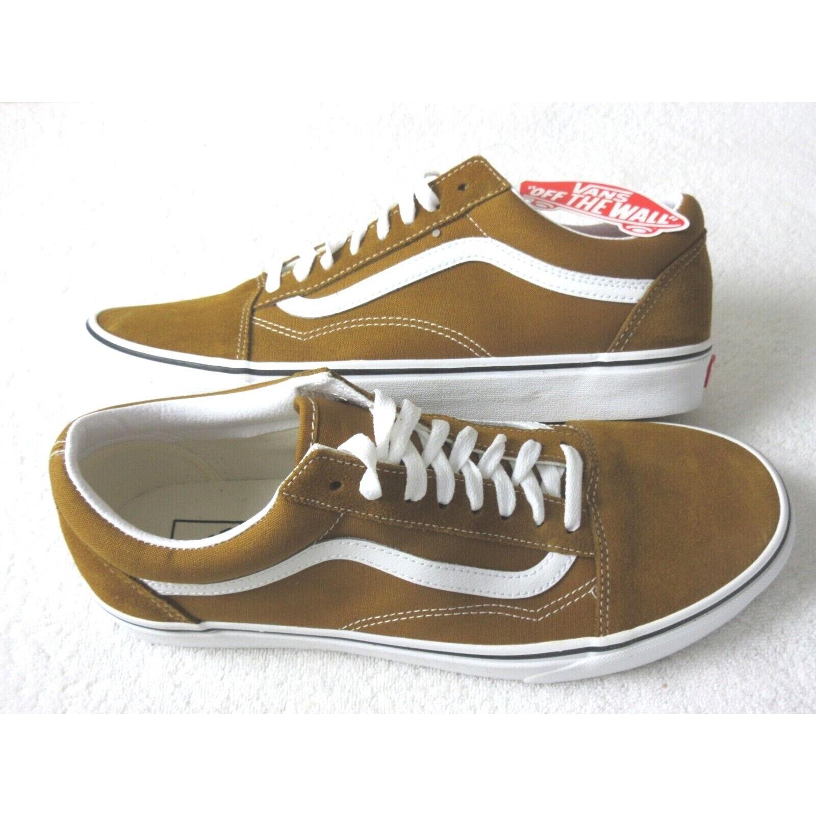 Vans Men`s Old Skool Golden Brown True White Canvas Suede Shoes Size 11