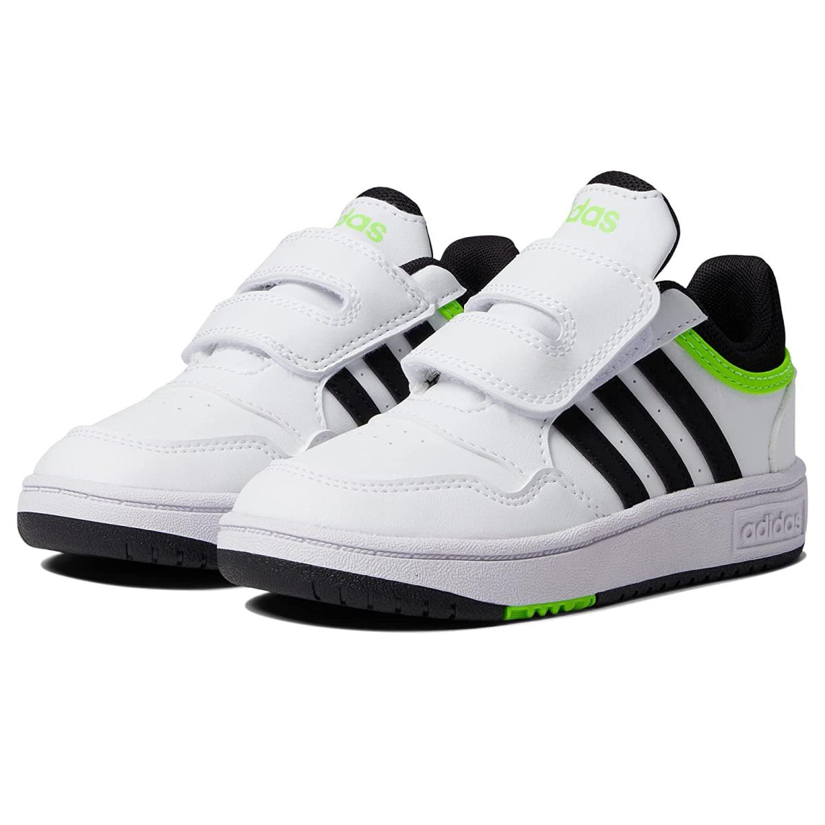 Boy`s Sneakers Athletic Shoes Adidas Kids Hoops 3.0 CF Toddler White/Black/Solar Green
