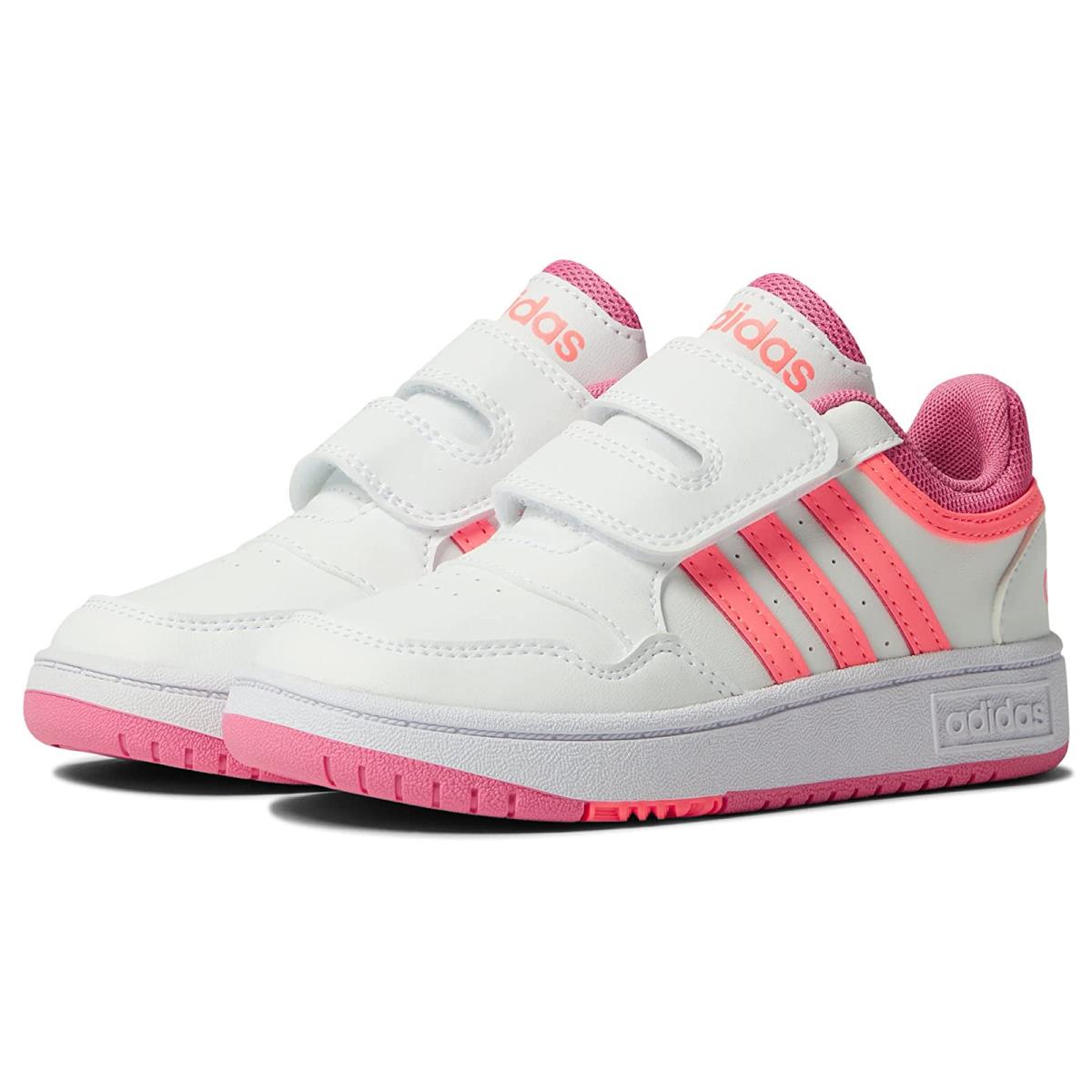 Girl`s Sneakers Athletic Shoes Adidas Kids Hoops 3.0 CF Toddler White/Acid Red/Rose Tone