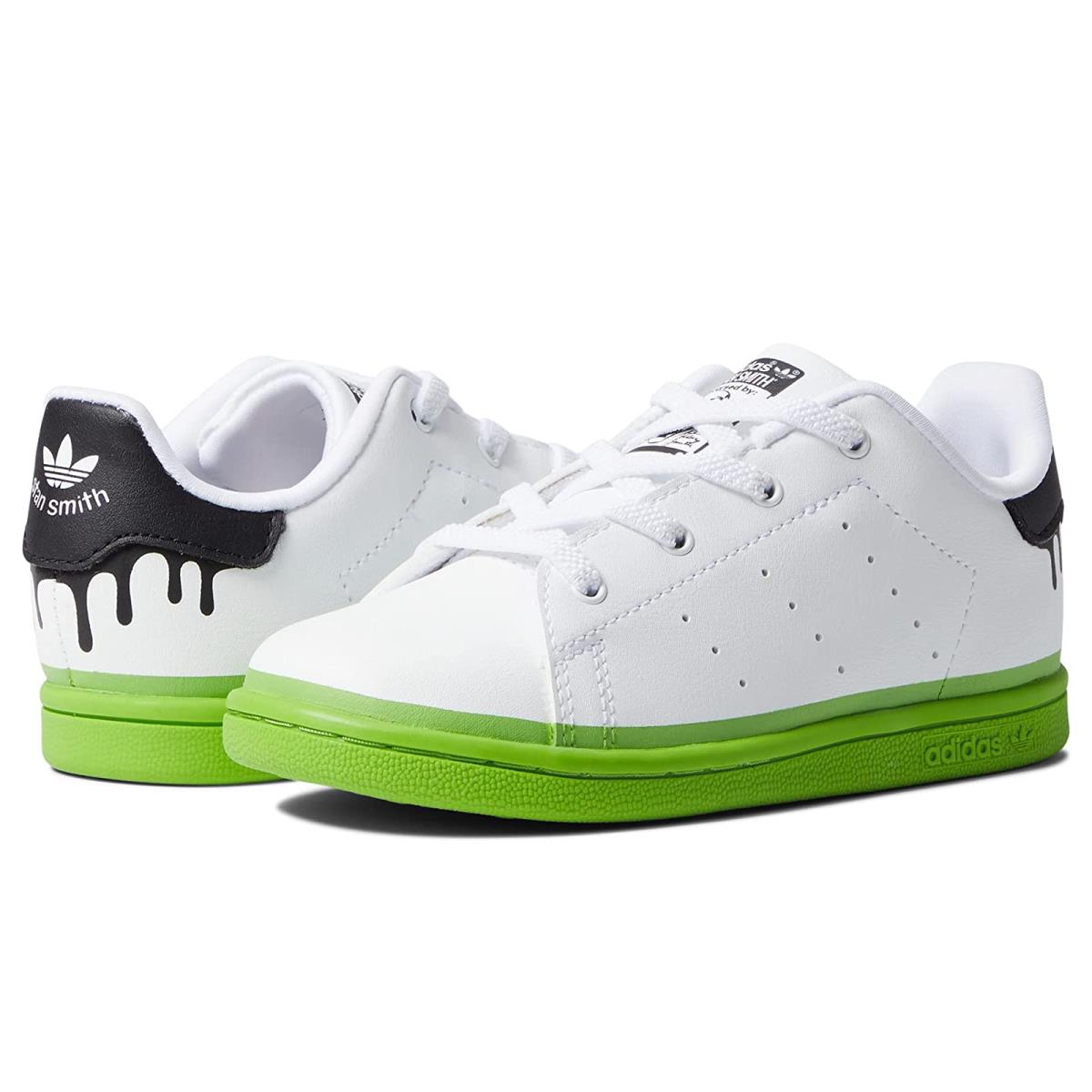 Boy`s Sneakers Athletic Shoes Adidas Originals Kids Stan Smith Toddler White/Team Semi Solar Green/Black