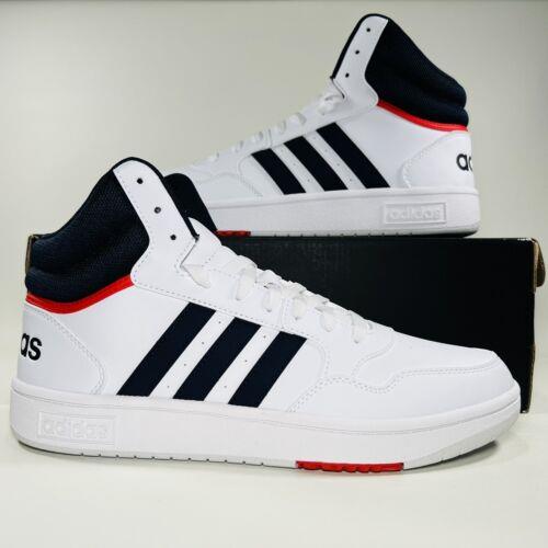 Adidas Hoops 3.0 Mid Men`s Basketball Shoes Athletic Sneakers White GY5543