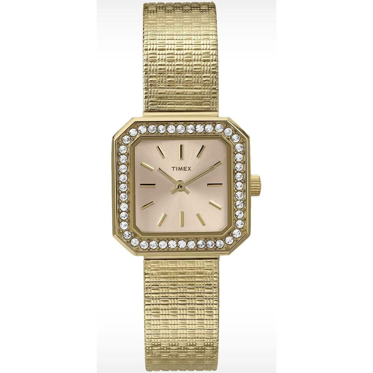 Timex T2P550 Women`s Analog Gold-tone Square Watch Steel Bracelet