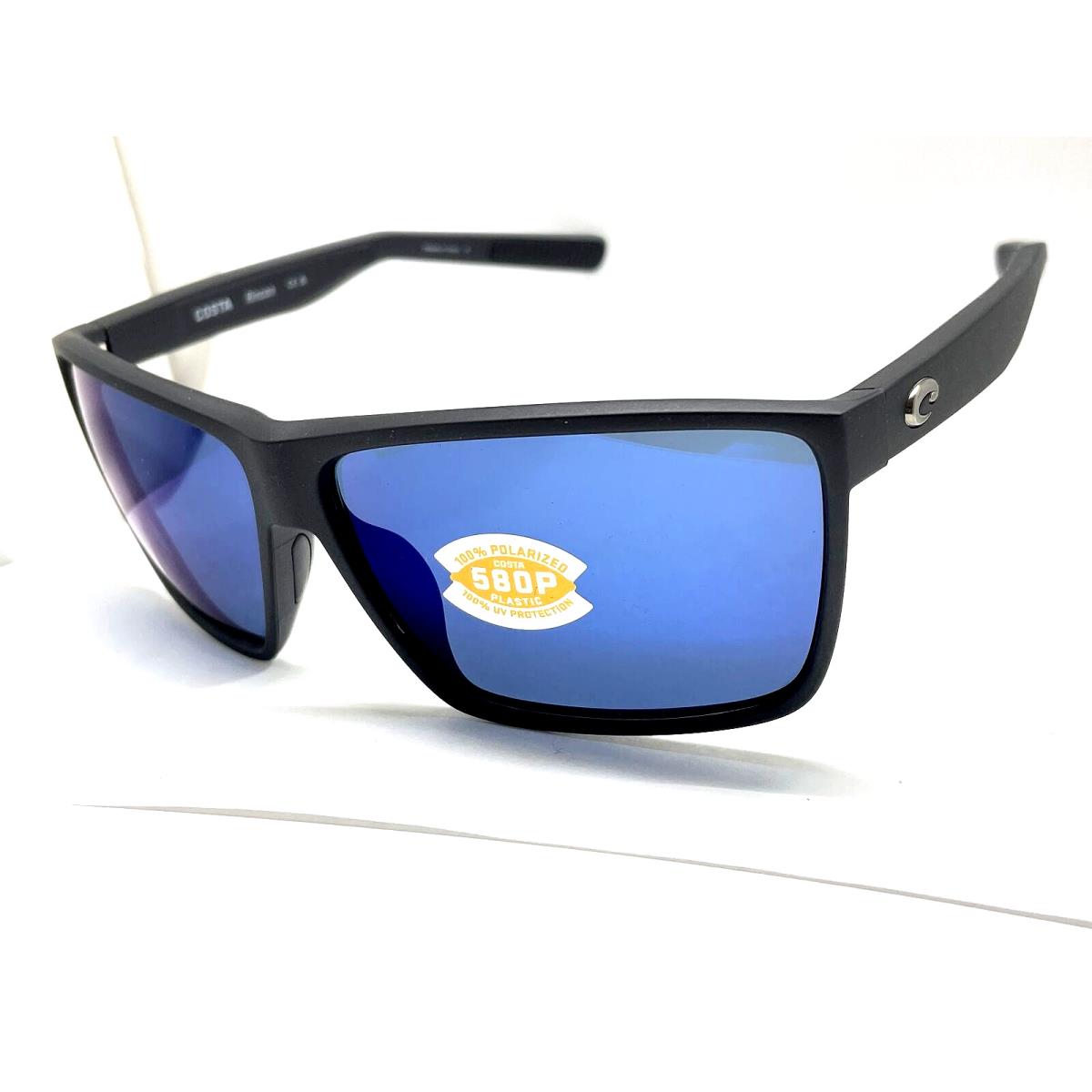 Costa Del Mar Sunglasses Rincon Matte Black Blue Mirror 580P Plastic Lens - Frame: Black, Lens: Blue