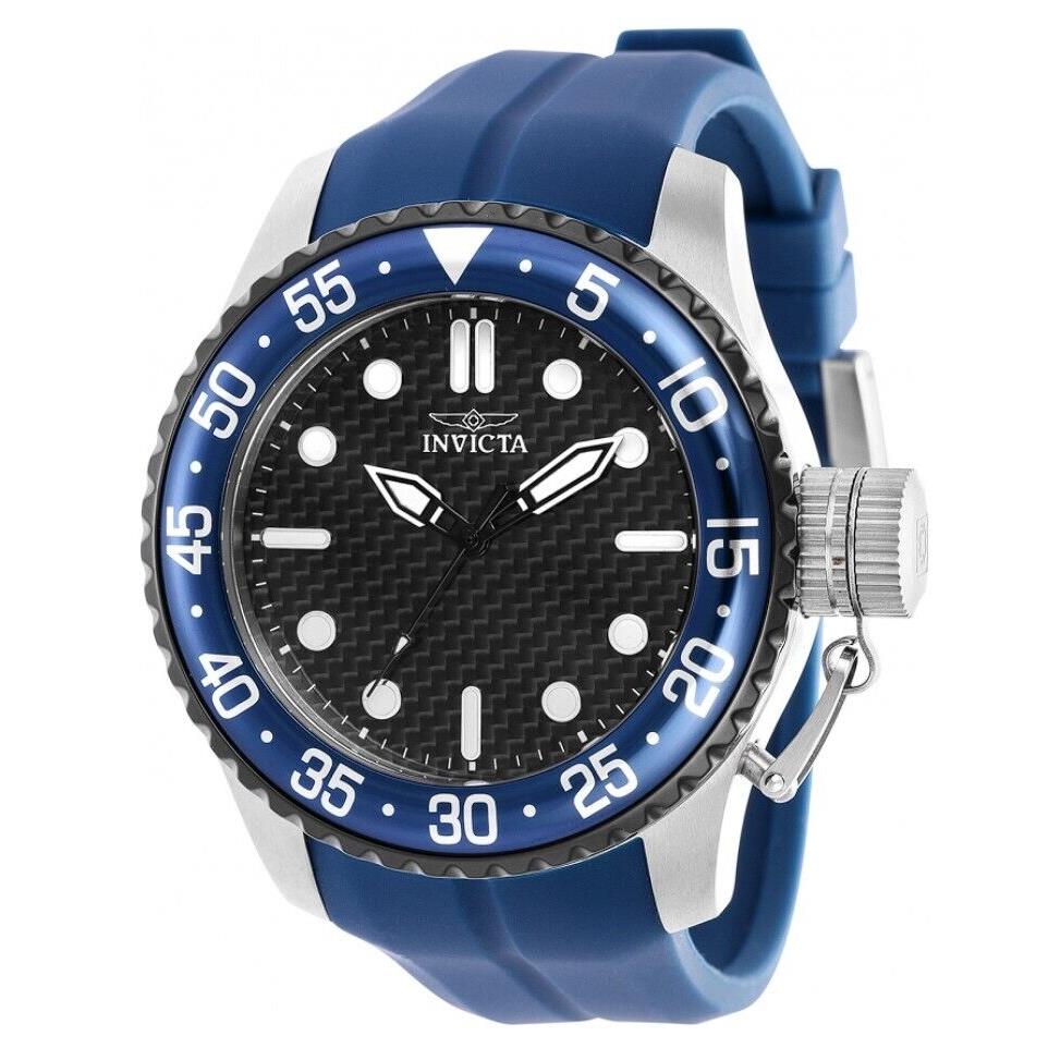 Invicta Pro Diver Medusa Men`s 50mm Blue Carbon Fiber Quartz Watch 37577 Rare