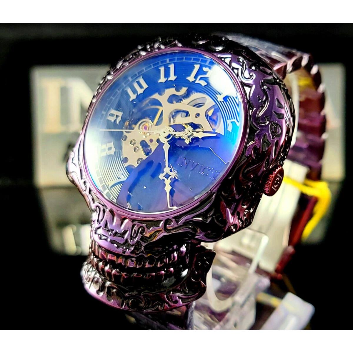 Invicta Men`s 51mm Artist Skull Case Automatic Skeletonized Purple Tone SS Watch