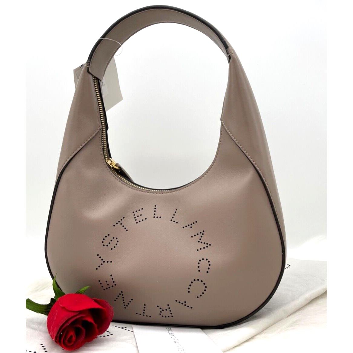 Stella Mccartney Perforated Logo Faux Leather Hobo Bag In Moss Col