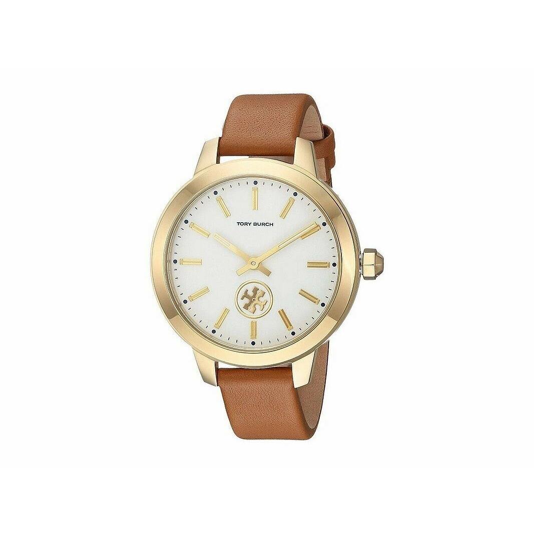 Tory Burch Women`s The Collins Leather Watch Gold/ivory/luggage One Size