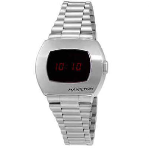 Hamilton American Classic Psr Quartz Digital Men`s Watch H52414130 - Dial: Black, Band: Silver, Bezel: Gold