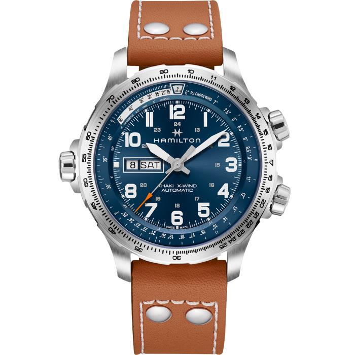 Hamilton Khaki Aviation Blue Men`s Watch with Brown Leather Band H77765541