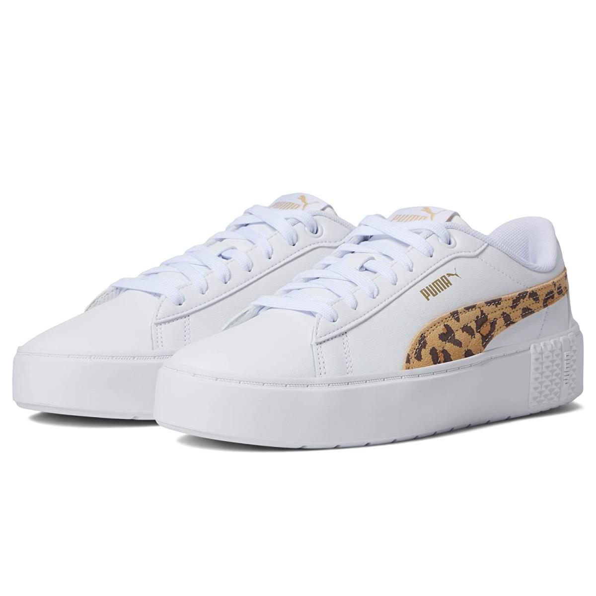 Woman`s Sneakers Athletic Shoes Puma Smash Platform V2 Leopard Puma White/Puma White/Metallic Gold