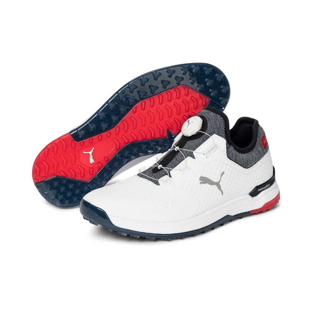 Man`s Sneakers Athletic Shoes Puma Golf Proadapt Alphacat Disc Puma White/Navy Blazer/High Risk Red