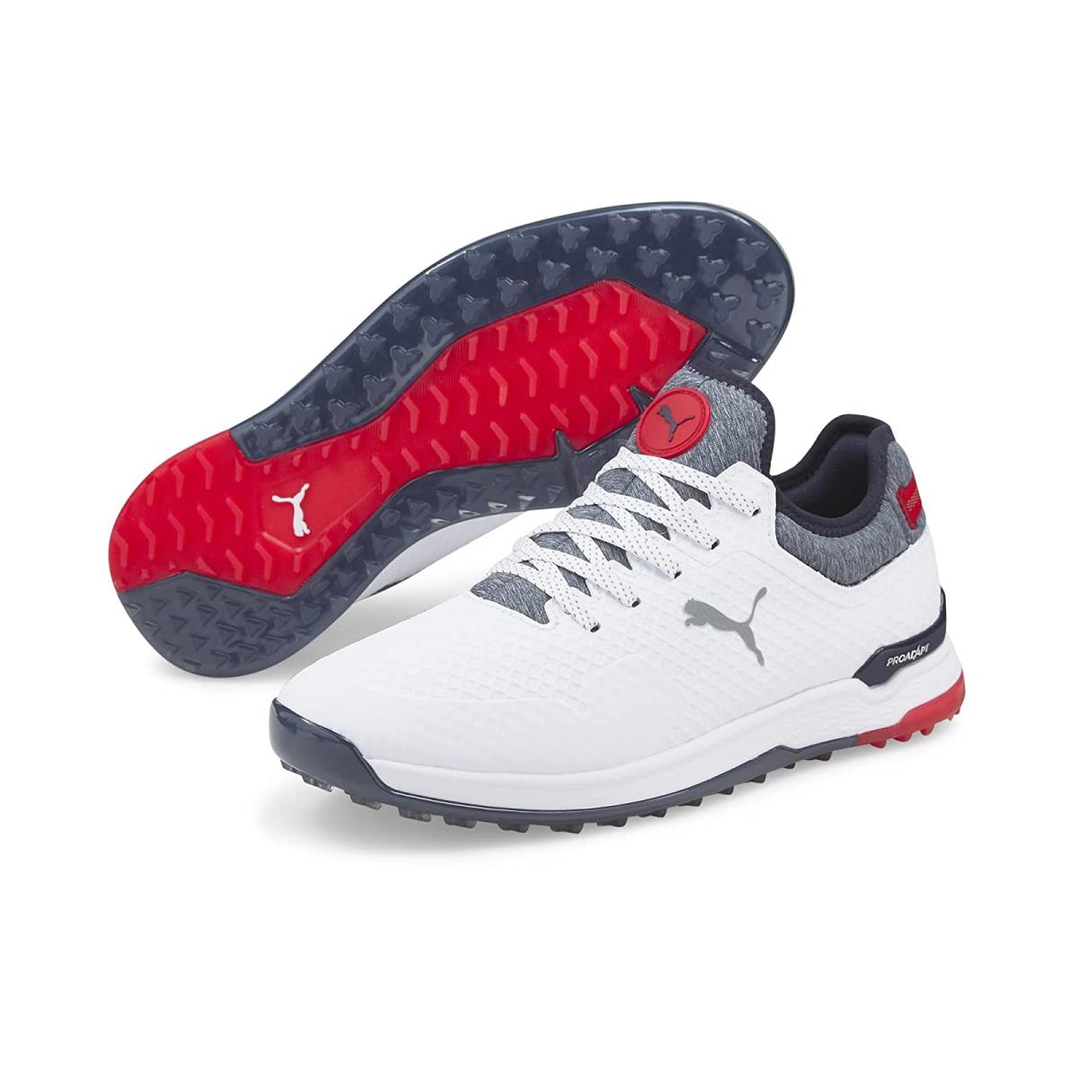 Man`s Sneakers Athletic Shoes Puma Golf Proadapt Alphacat Puma White/Navy Blazer/High Risk Red