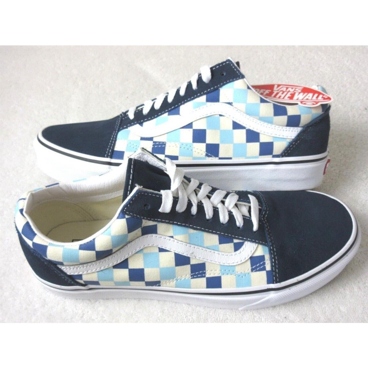 Vans Men`s Old Skool Checkerboard Blue Topaz Canvas Suede Shoes Size 9.5