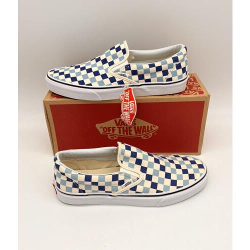 Vans Men`s Classic Slip On Checkerboard Blue Topaz Canvas Shoes Size 11