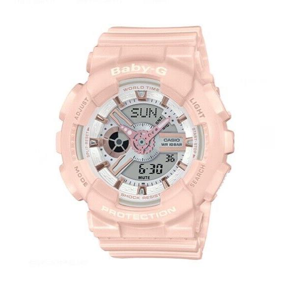 Casio Baby-g BA110RG-4A Women`s Tandem XL 3D Pink Rose Gold Ana-digi Watch - Dial: Pink, Rose Gold, White, Band: Pink, Bezel: Pink