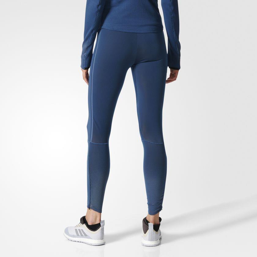 Womens Leggings Adidas S Blue Lined Climaheat Run Warm Leg Zippers Refle