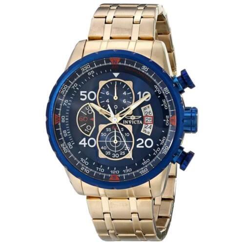 Invicta Men`s Watch Aviator Chronograph Blue and Gold Tone Dial Bracelet 19173 - Blue, Dial: Blue, Band: Yellow