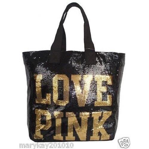 Victoria`s Secret Pink Sequins Bling Large Beach Tote School Gym Bag