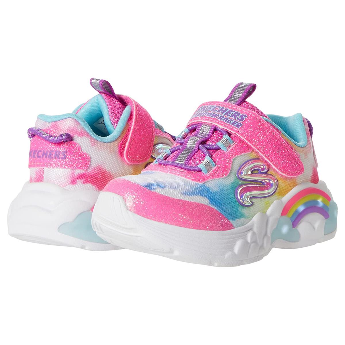 Girl`s Shoes Skechers Kids Sport Lighted - Rainbow Racer 302300N Toddler Pink/Multi
