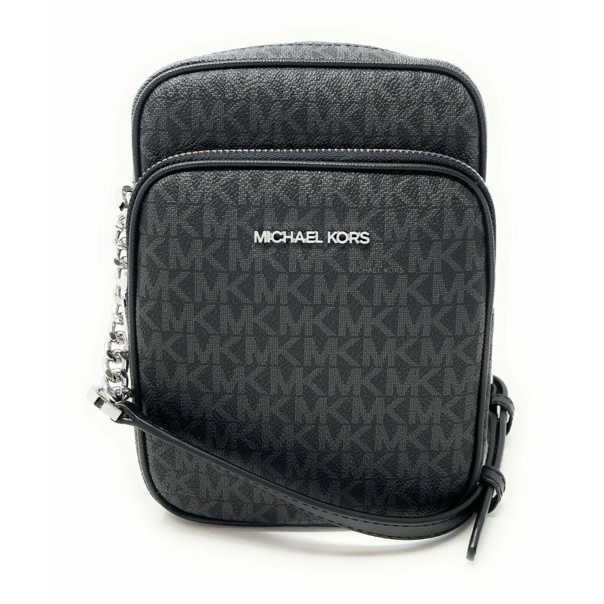 Michael Kors Jet Set Travel Black MK Signature Pvc Medium Flight Crossbody Bag