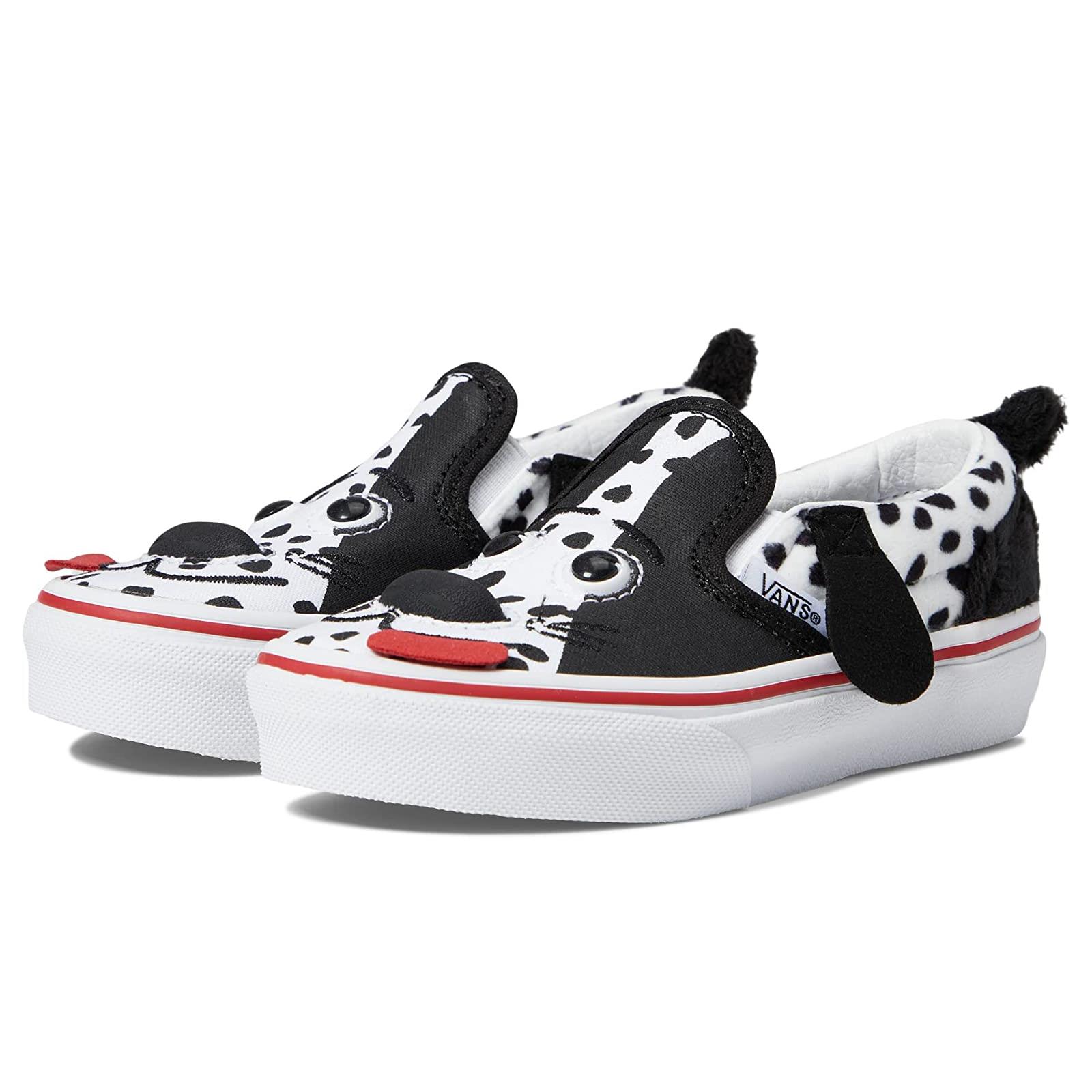 Boy`s Sneakers Athletic Shoes Vans Kids Dog Slip-on Little Kid Dalmatian Black/True White