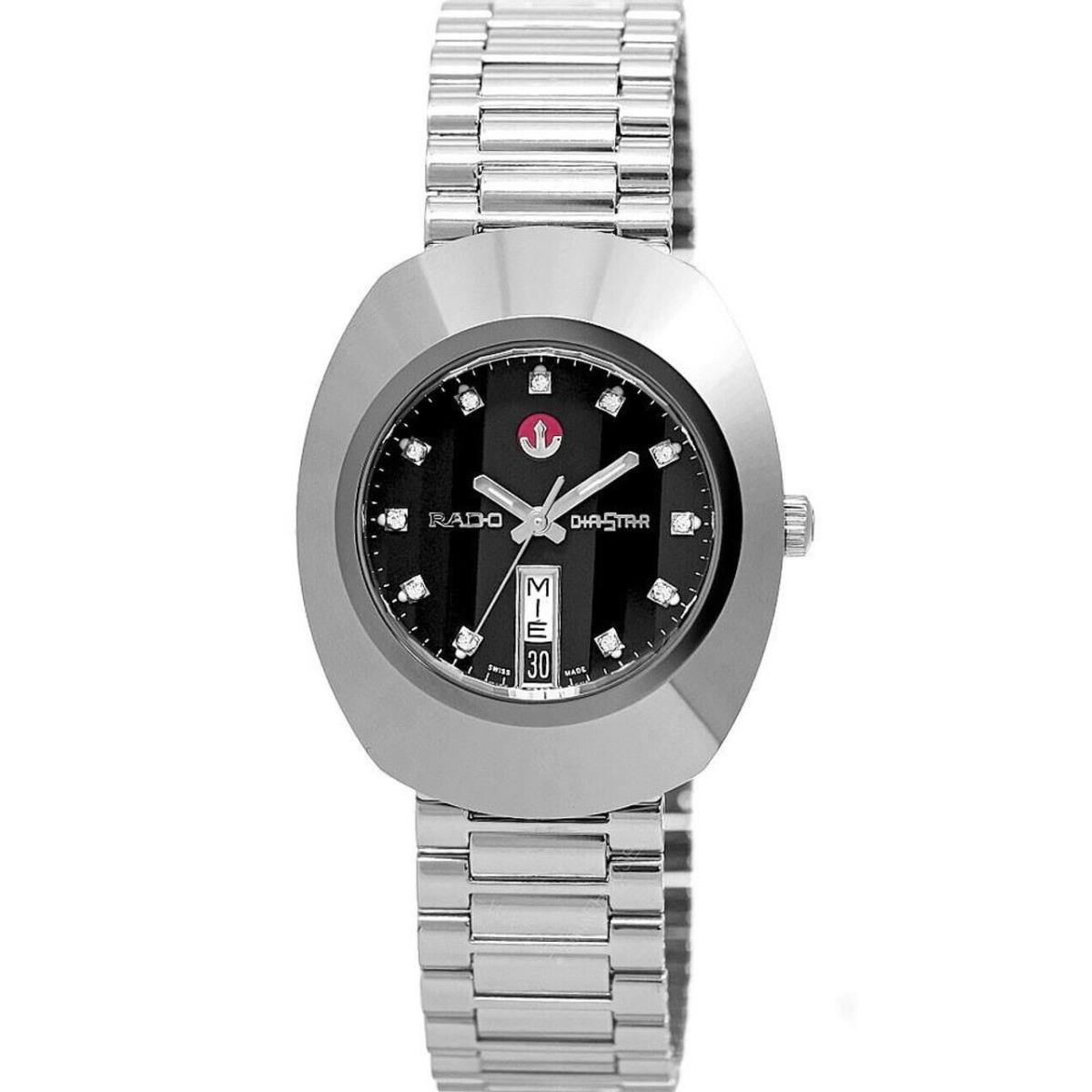 Rado Original The Automatic 35MM Diastar Silver Men`s Watch R12408613 - Dial: Black, Band: Silver, Bezel: Silver