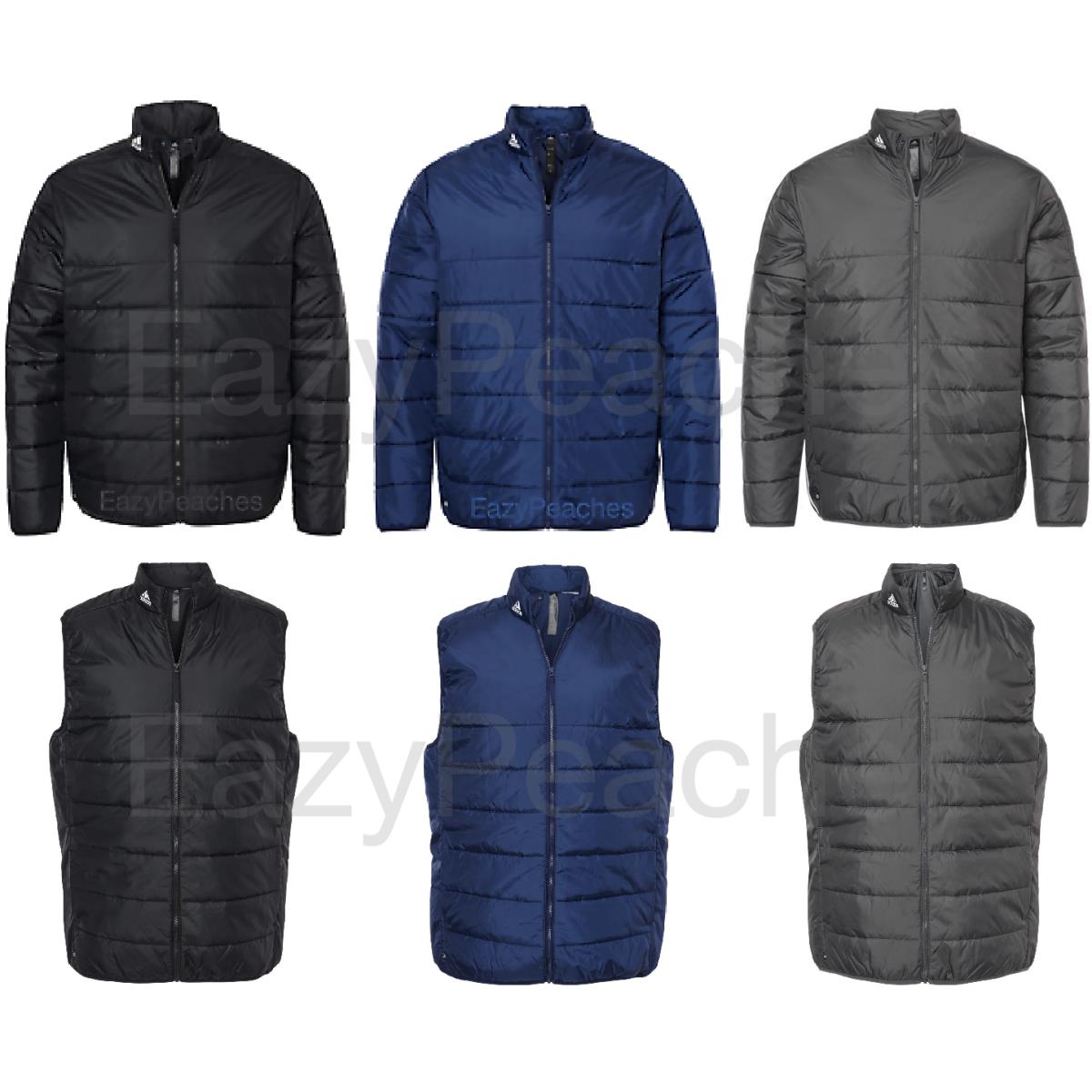 Adidas Men`s S-4XL 3-Stripes Puffer Jacket or Vest Full-zip Insulated Coat - Black, Navy