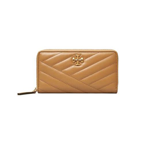 Tory Burch Kira Chevron Leather Zip Around Continental Wallet Almond Authntc