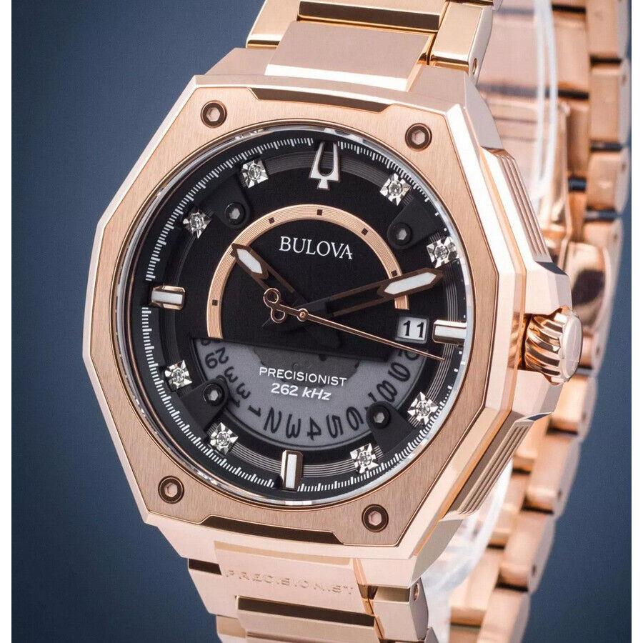 Bulova Precisionist X Diamond Sapphire Rose Gold Black Dial Men`s Watch 97D129