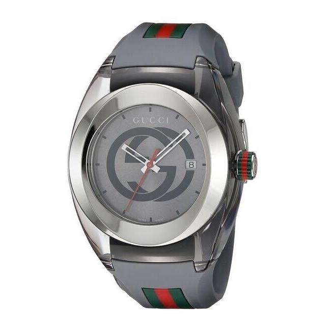 Gucci Sync YA137109 Gray Rubber Band Gray Dial Unisex Watch - Gray Dial, Gray Band, Silver Bezel