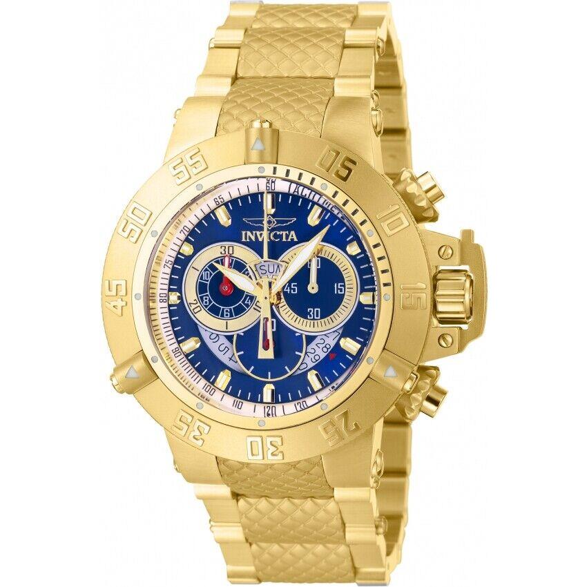 Invicta Men`s 50mm Subaqua Noma Iii Gold Tone Blue Dial Chrono Swiss SS Watch - Blue Dial, Gold Band, Gold Bezel