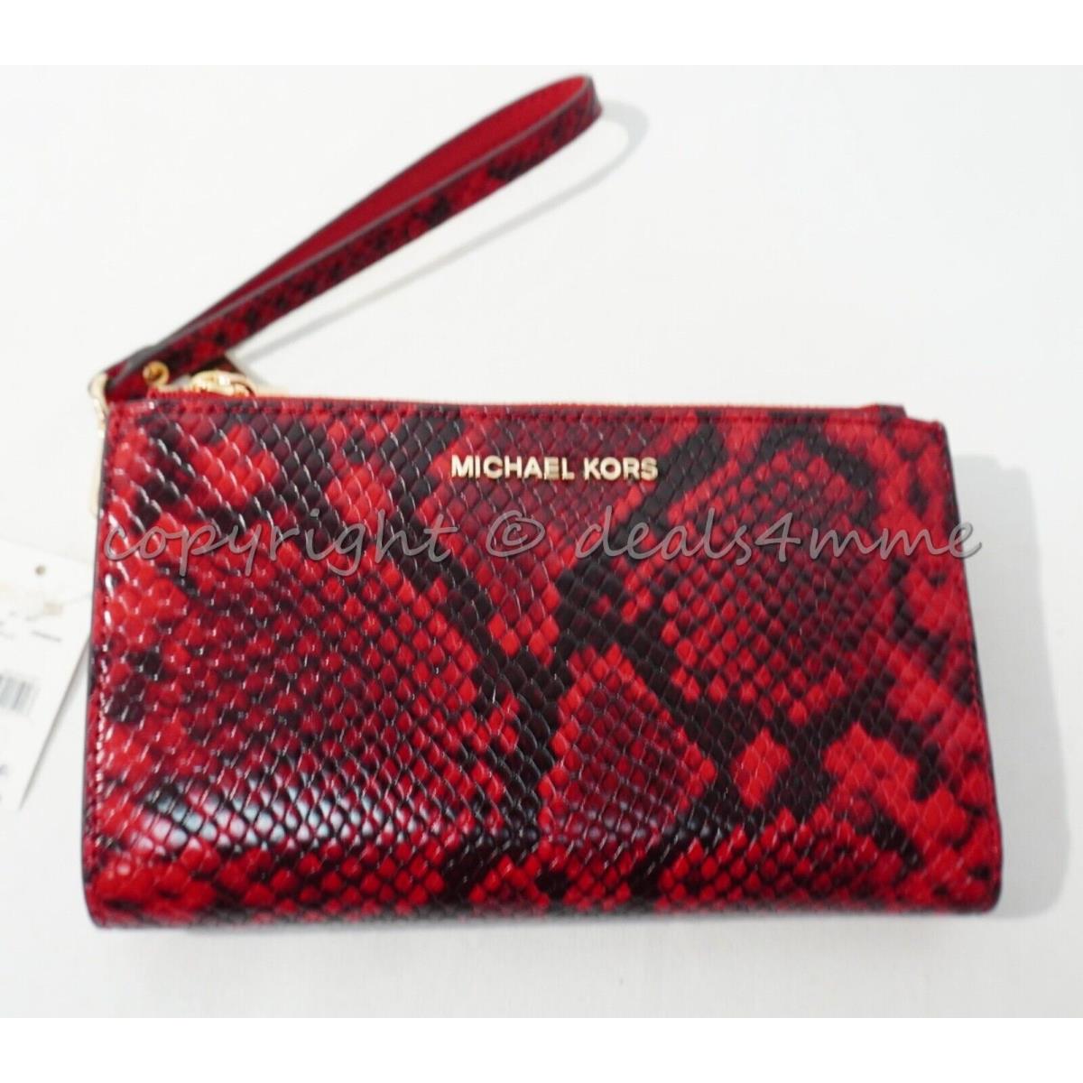 Michael Kors 32H1GJ6W4E Jet Set Double Zip Leather Wristlet in Crimson