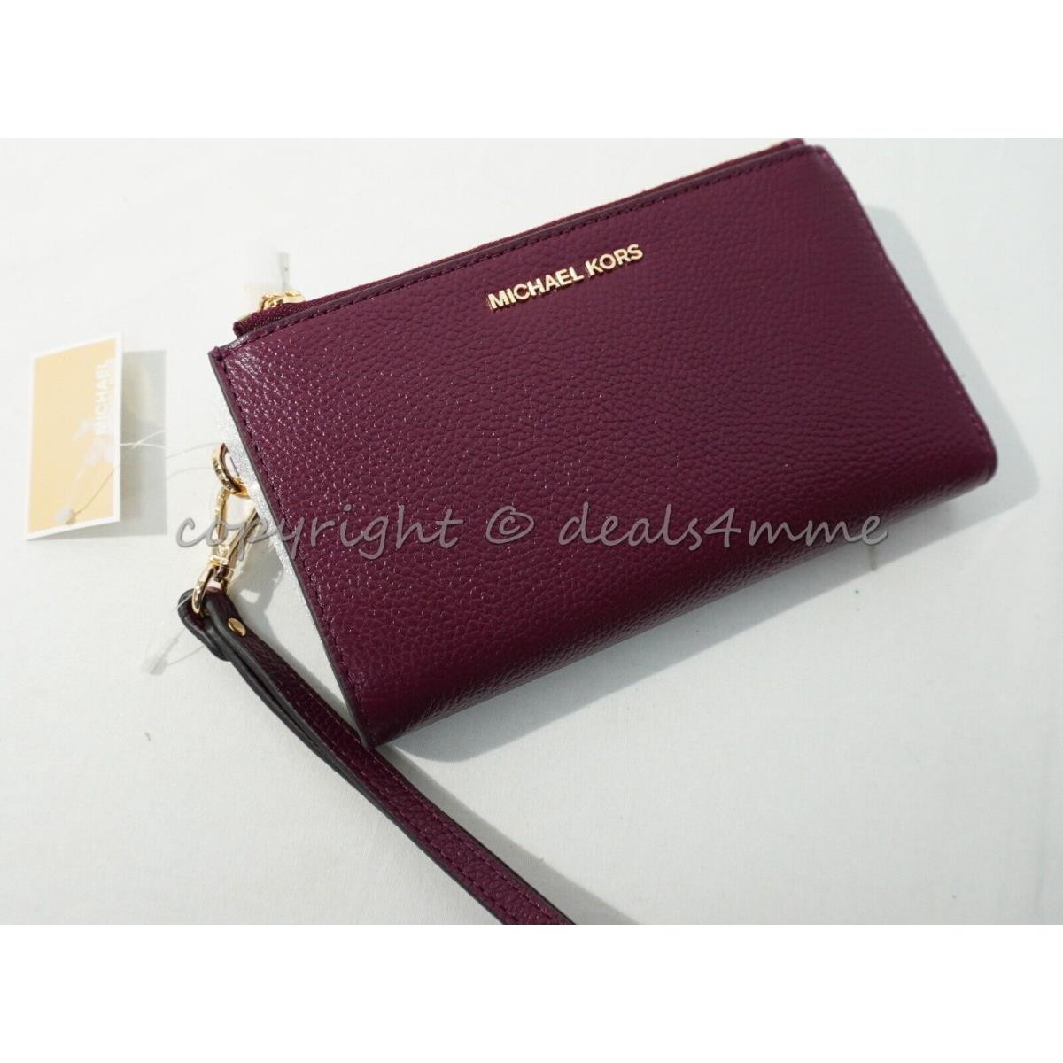 Michael Kors 32T7GAFW4L Jet Set Double Zip Leather Wristlet in Dark Berry