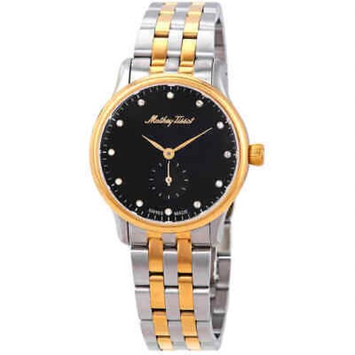 Mathey-tissot Edmond Metal Crystal Black Dial Ladies Watch D1886MBN - Black Dial, Two-tone (Silver-tone and Yellow Gold-plated) Band