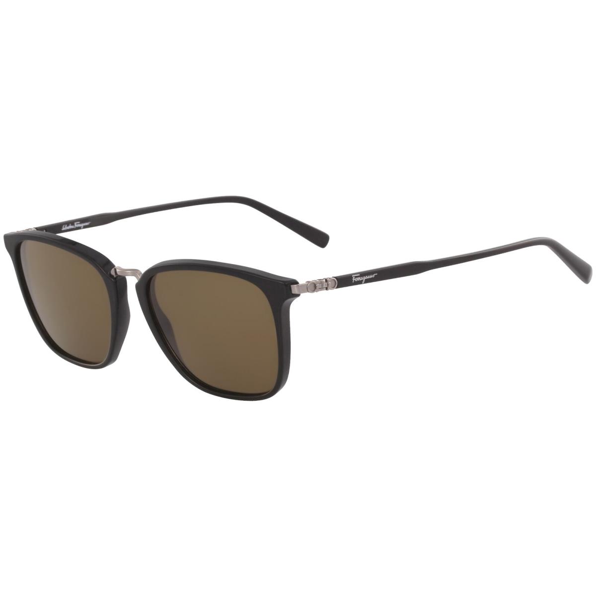 Salvatore Ferragamo Men`s Black Slim Modern Square Sunglasses SF910S 001 - Italy - Frame: Black, Lens: Brown