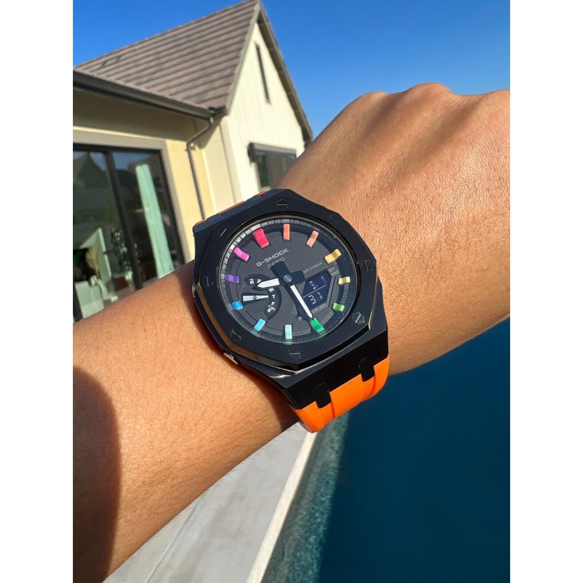 Custom made ga2100 7a casioak g shock casio rainbow index black case