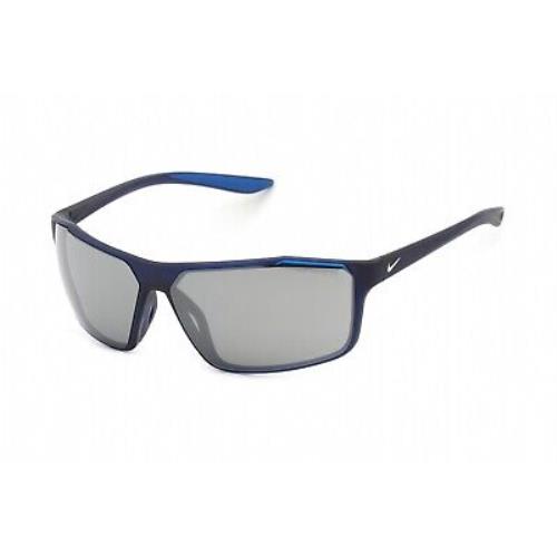 Nike Windstorm CW4674 410 Sunglasses Matte Blue Gray Frame Silver Lens 65mm