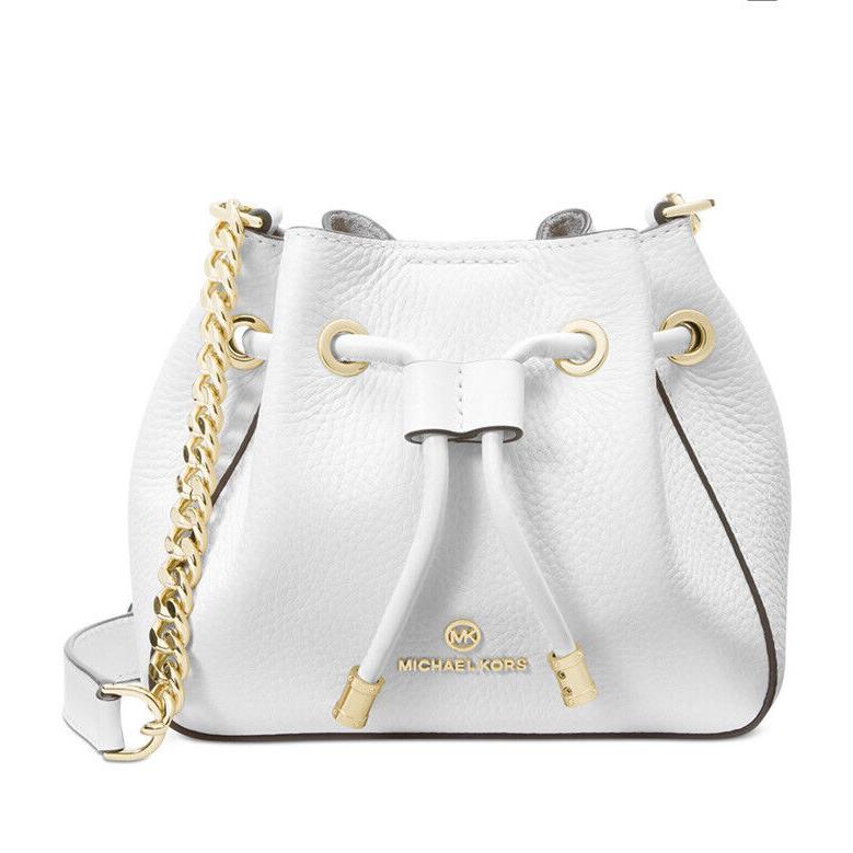 Michael Kors Phoebe Bucket Crossbody Leather Drawstring Bag Optic White