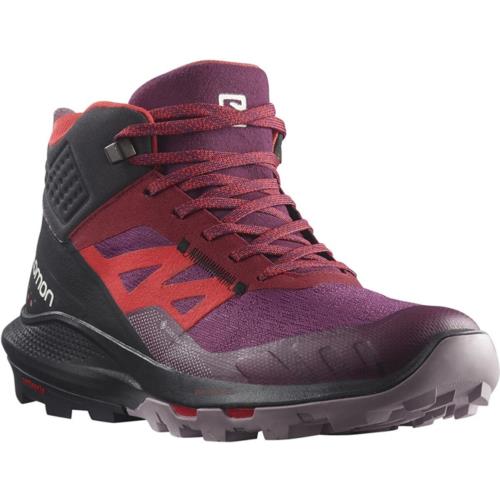 Salomon Men`s Outpulse Mid Gore-tex Hiking Boots For Women Trail Running Shoe Grape Wine/Vanilla Ice/Poppy Red