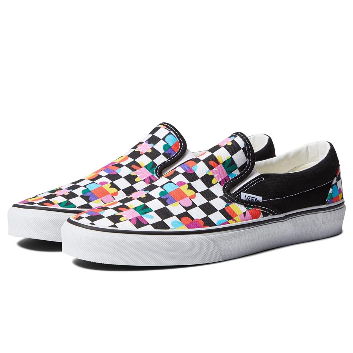 Unisex Sneakers Athletic Shoes Vans Classic Slip-on (Floral Checkerboard) Black/True White