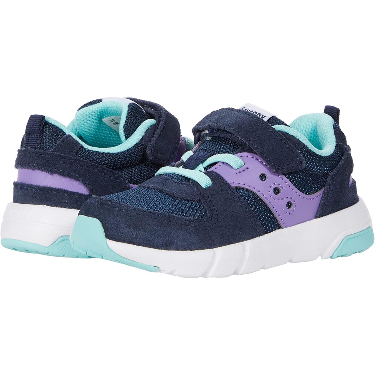 Girl`s Shoes Saucony Kids Originals Jazz Lite 2.0 Toddler/little Kid Navy/Purple/Turquoise