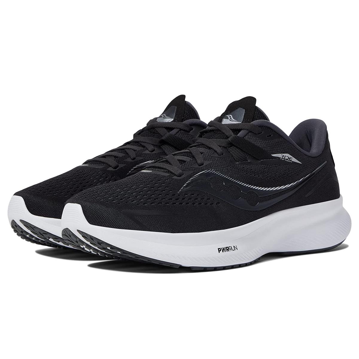 Man`s Sneakers Athletic Shoes Saucony Ride 15 Black White