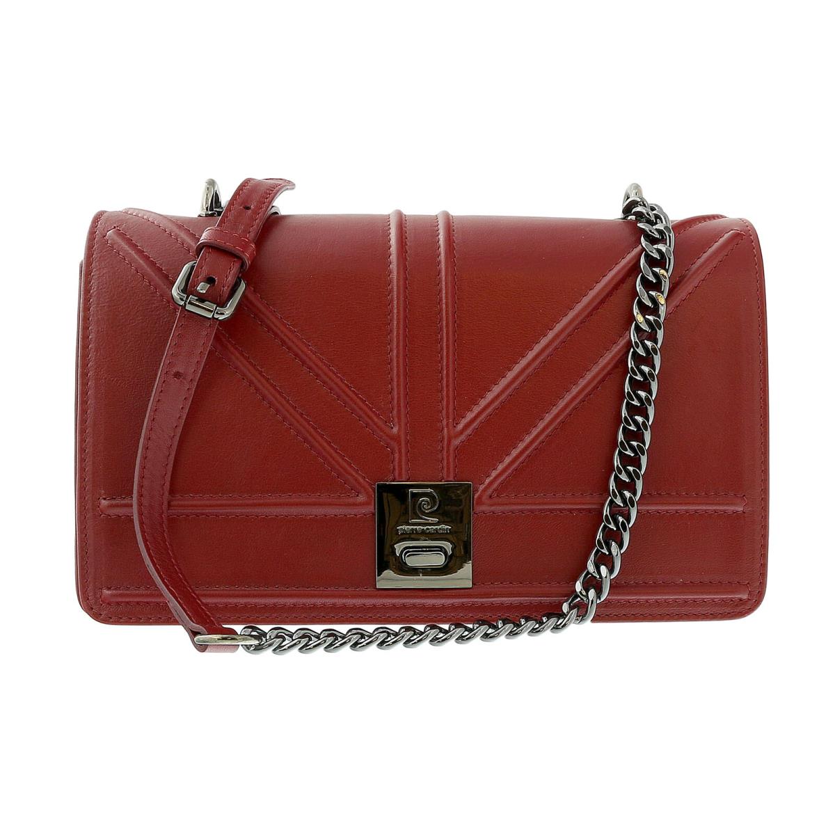 Pierre Cardin Burgundy Leather Small Structured Shoulder Bag - Burgundy