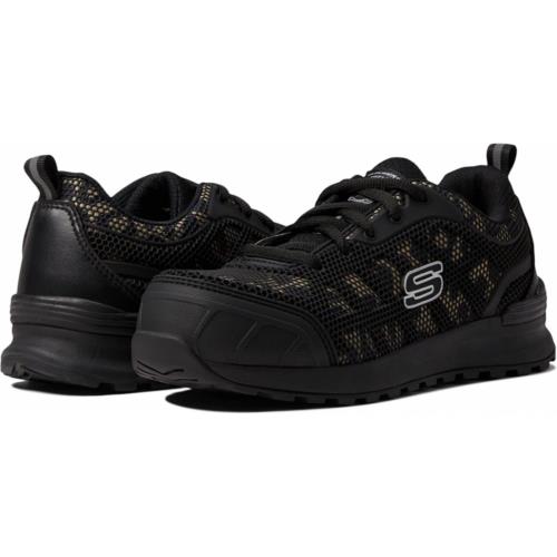 Skechers Women`s Bulklin-lyndale Industrial Shoe Black/Leopard