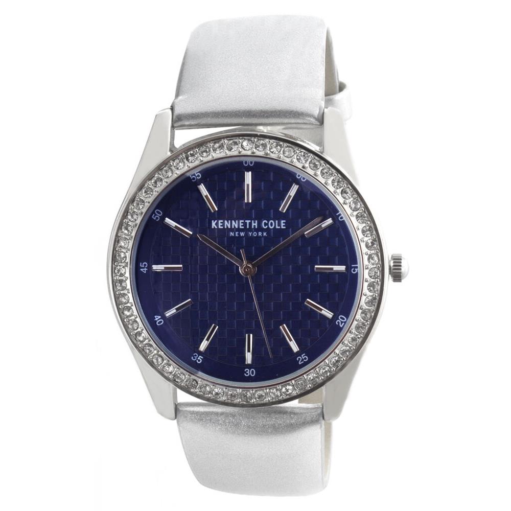 Kenneth Cole 10031701 Blue Dial Silver Tone Leather Strap Women`s Watch 38mm