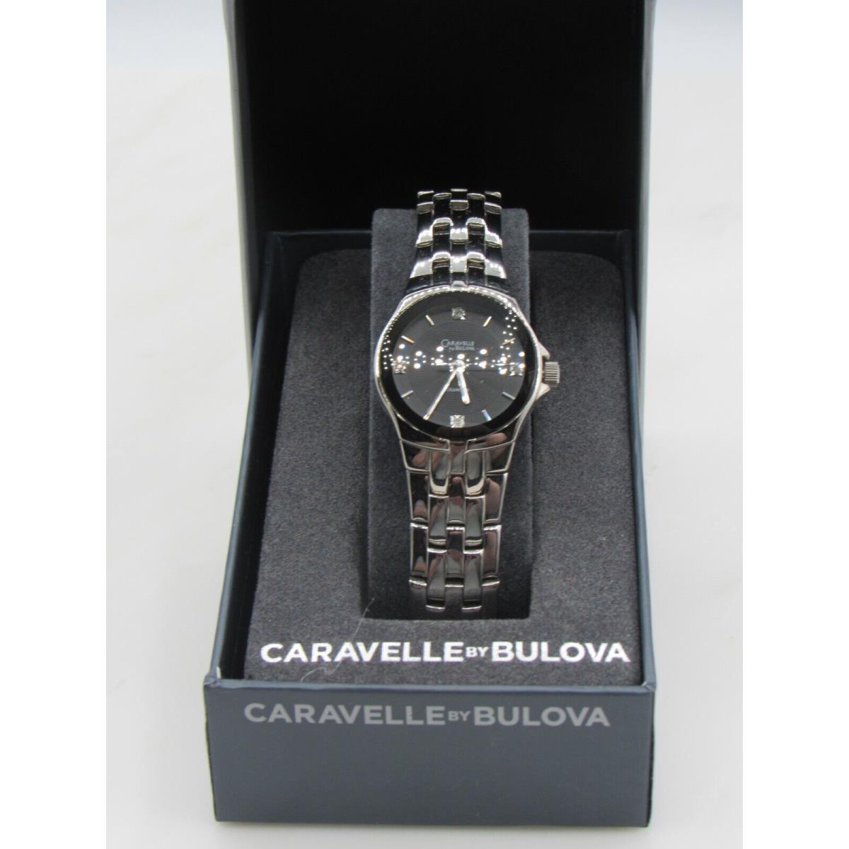 Caravelle BY Bulova Diamond 43P108 Women`s Round Black Analog Silver Tone Watch