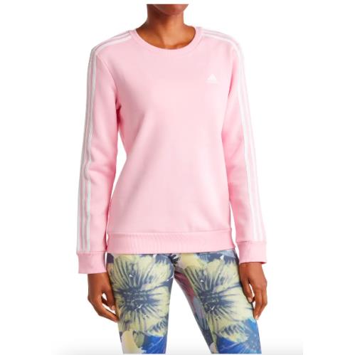 Adidas Women`s Fleece Side Stripe Pullover-true Pink/white